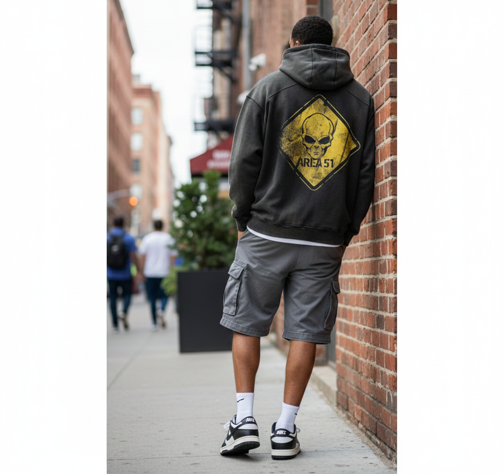 Oversized Streetwear Hoodie „Area 51“ – Alien Warning Sign Unisex - Beatwear 71