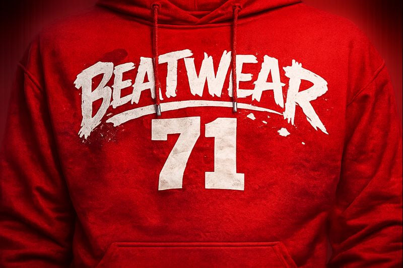Roter Beatwear 71 Hoodie mit weißem Streetwear-Print und Kapuze
