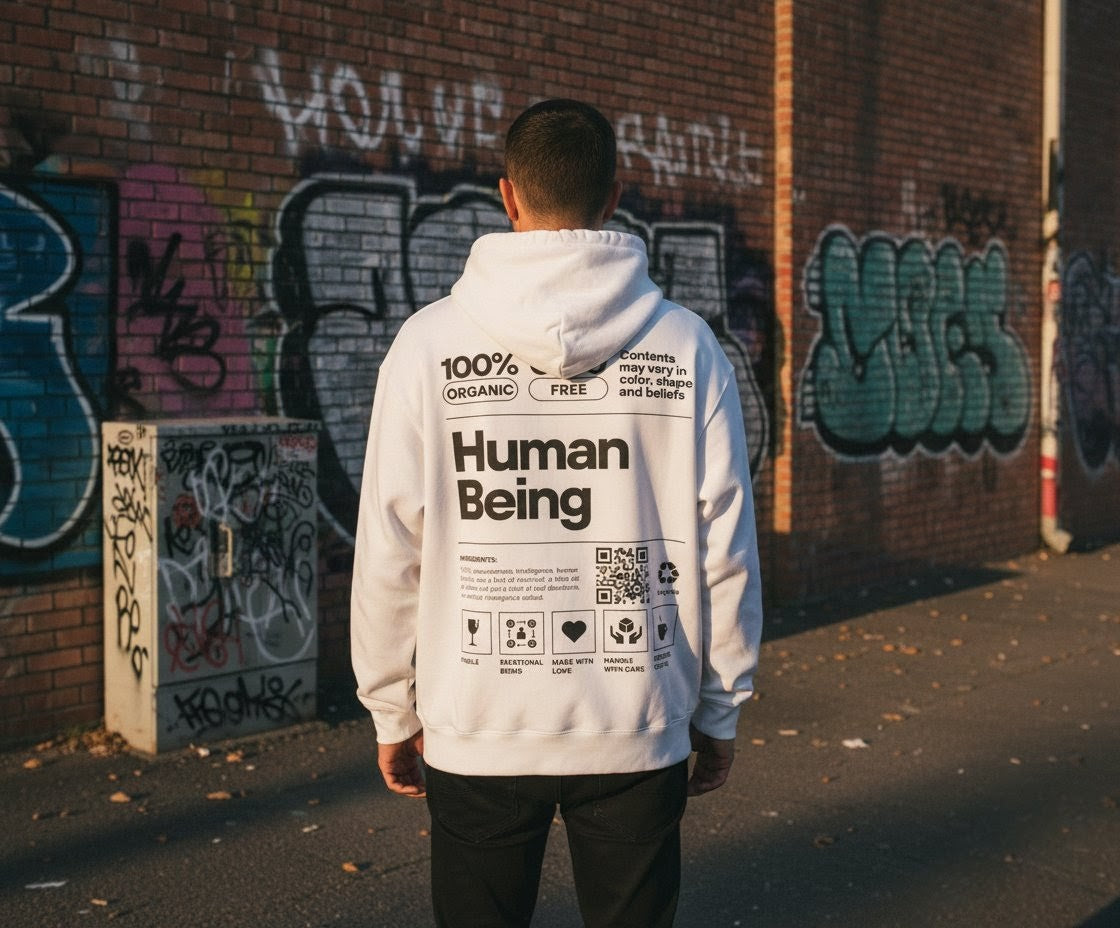 Human Being Hoodie – Nachhaltiger Unisex Kapuzenpullover mit Statement-Print - Beatwear 71