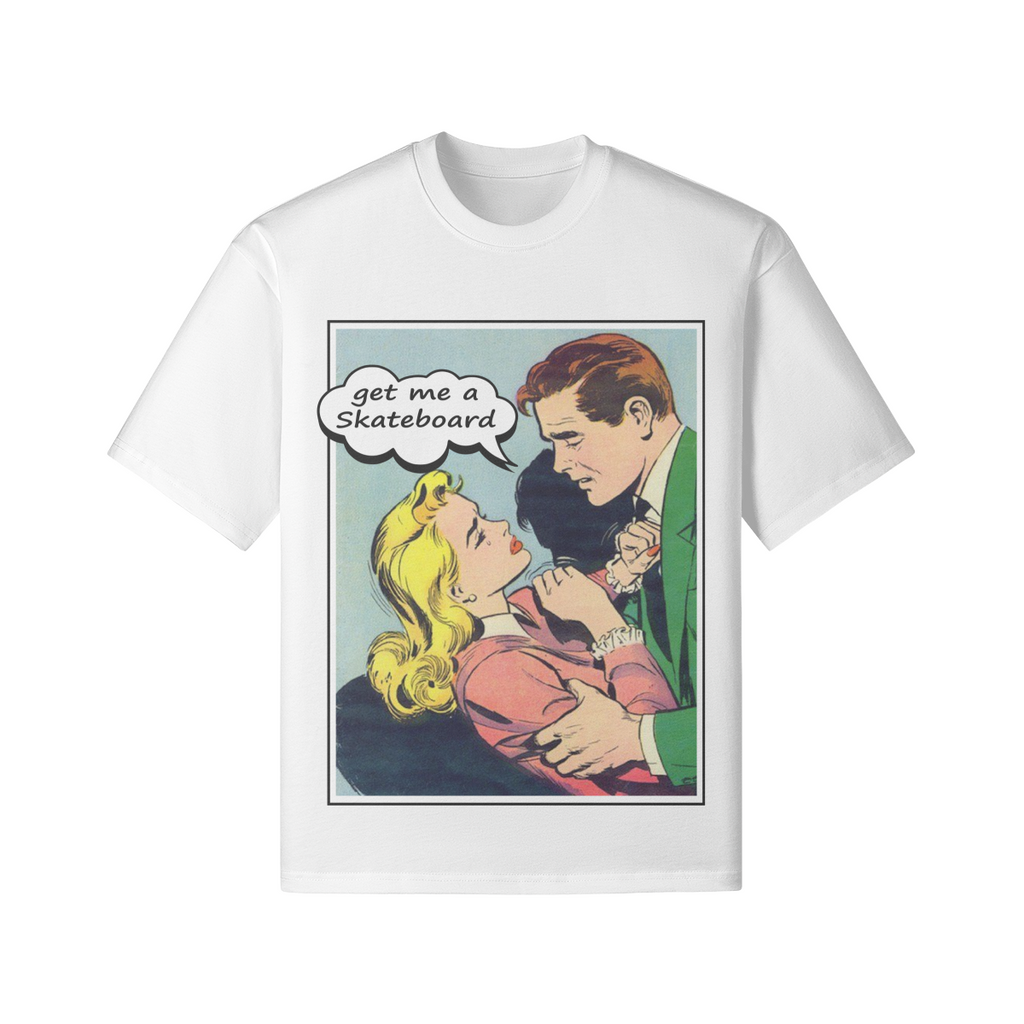Pop-Art Comic T-Shirt "Skateboard" - Pärchen Statement Weiß - Beatwear 71