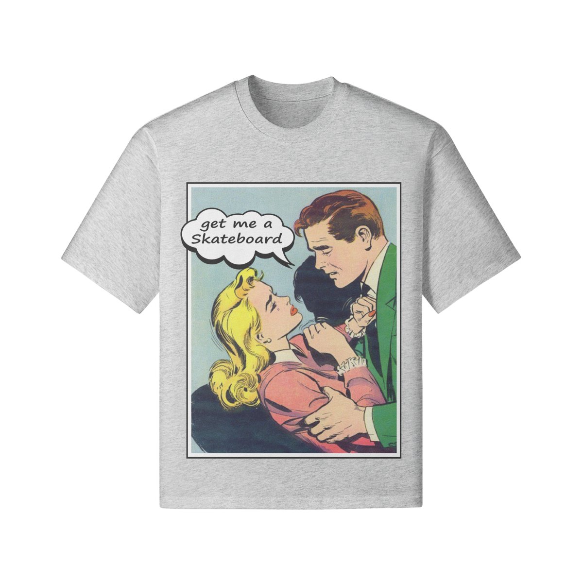 Pop-Art Comic T-Shirt "Skateboard" - Pärchen Statement Weiß - Beatwear 71
