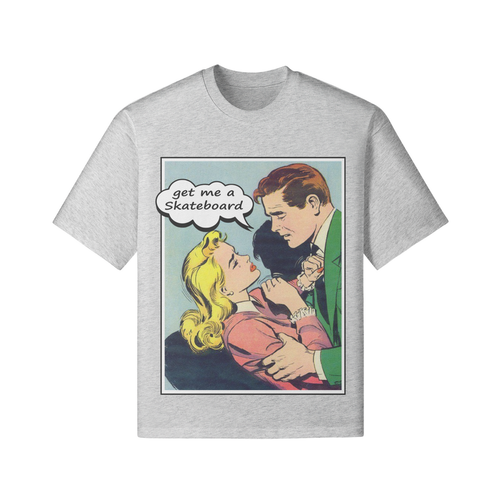 Pop-Art Comic T-Shirt "Skateboard" - Pärchen Statement Weiß - Beatwear 71