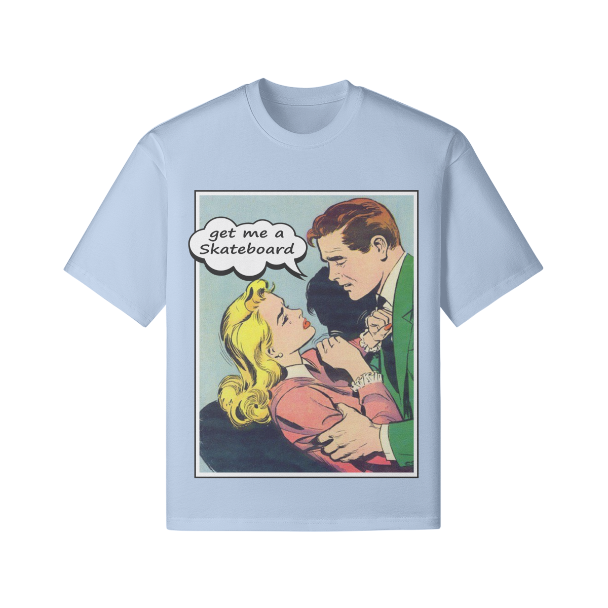 Pop-Art Comic T-Shirt "Skateboard" - Pärchen Statement Weiß - Beatwear 71