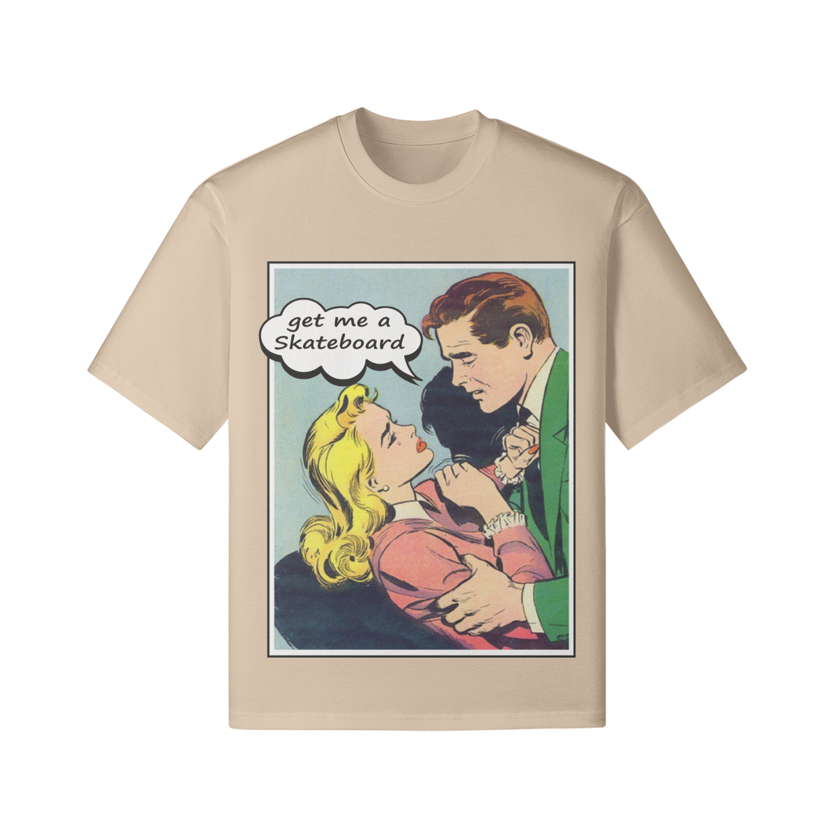 Pop-Art Comic T-Shirt "Skateboard" - Pärchen Statement Weiß - Beatwear 71