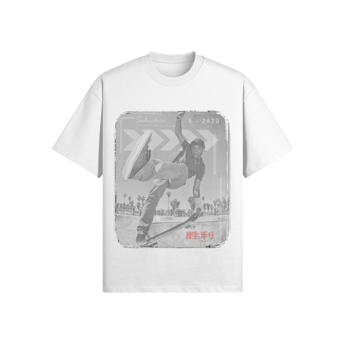 Retro Skater T-Shirt im Japan-Stil - Graustufen Action-Design - Beatwear 71