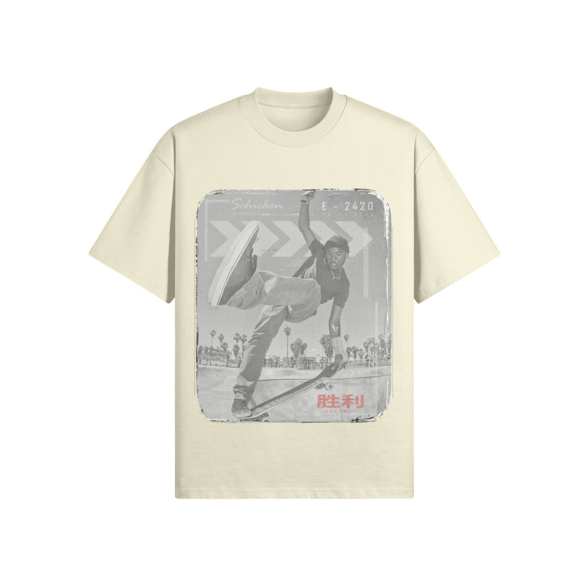 Retro Skater T-Shirt im Japan-Stil - Graustufen Action-Design - Beatwear 71