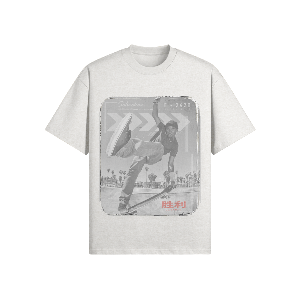 Retro Skater T-Shirt im Japan-Stil - Graustufen Action-Design - Beatwear 71