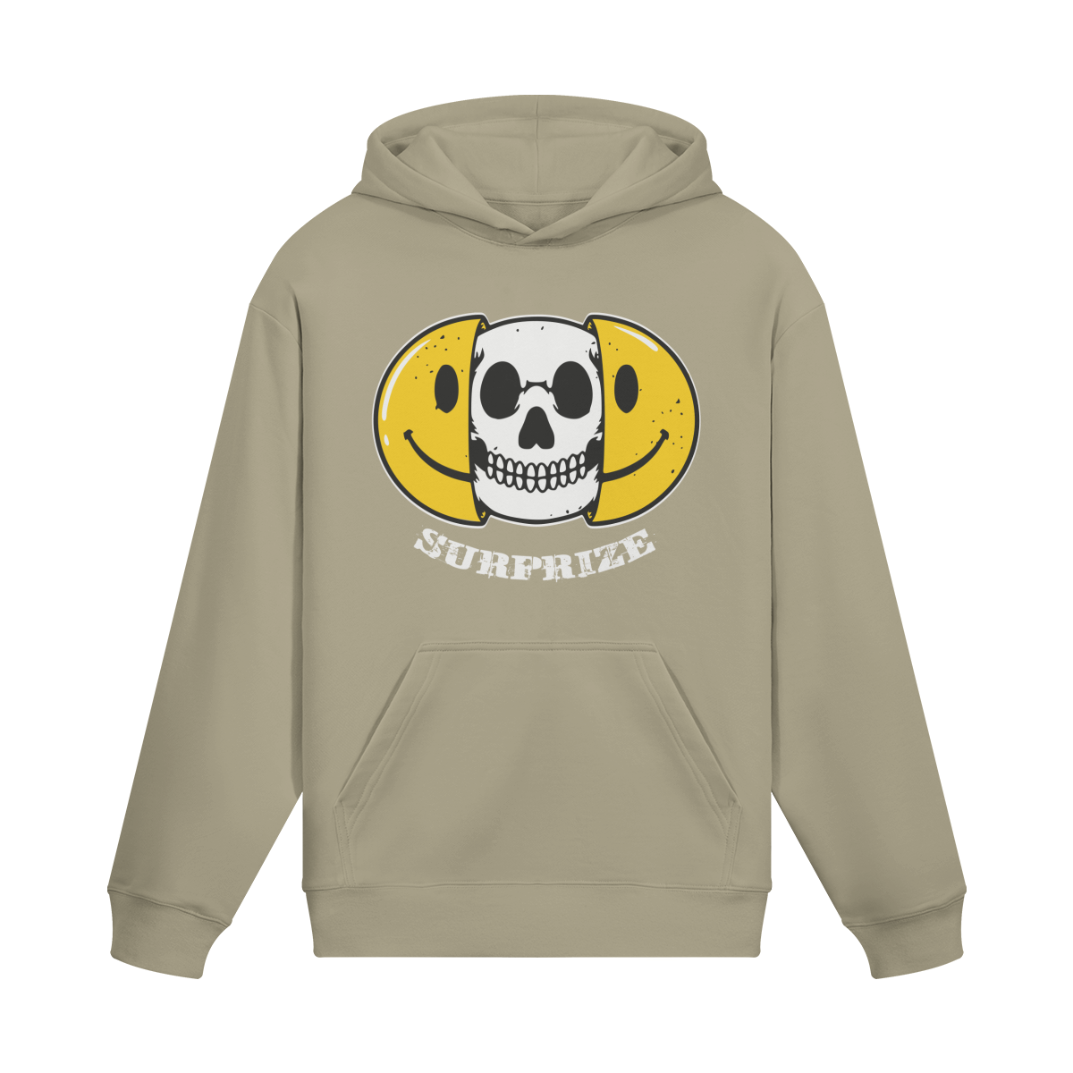 Streetwear Hoodie: "Surprize" Smiley Skull Design - Gelb-Schwarz - Beatwear 71