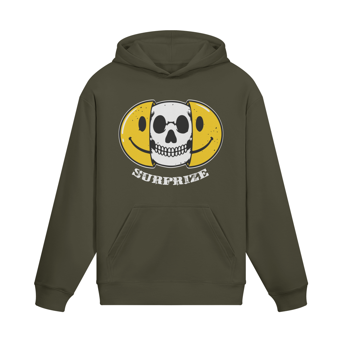 Streetwear Hoodie: "Surprize" Smiley Skull Design - Gelb-Schwarz - Beatwear 71