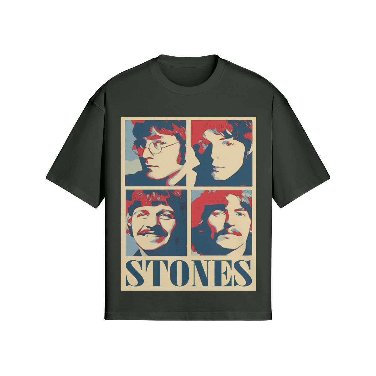 Vintage Beatles Satire T-Shirt "Stones" - Popart Skater-Look Schwarz - Beatwear 71