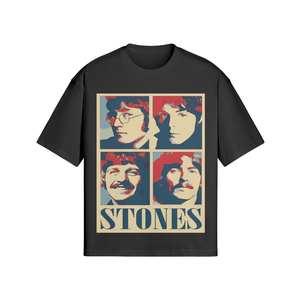 Vintage Beatles Satire T-Shirt "Stones" - Popart Skater-Look Schwarz - Beatwear 71