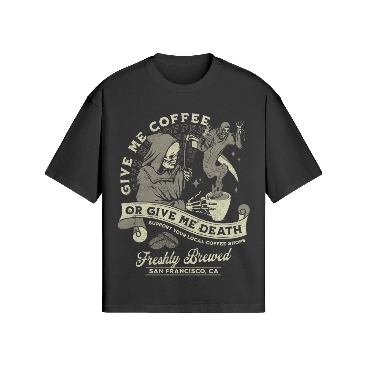 Vintage Streetwear T-Shirt „Coffee or Give Me Death“ – Retro Unisex - Beatwear 71