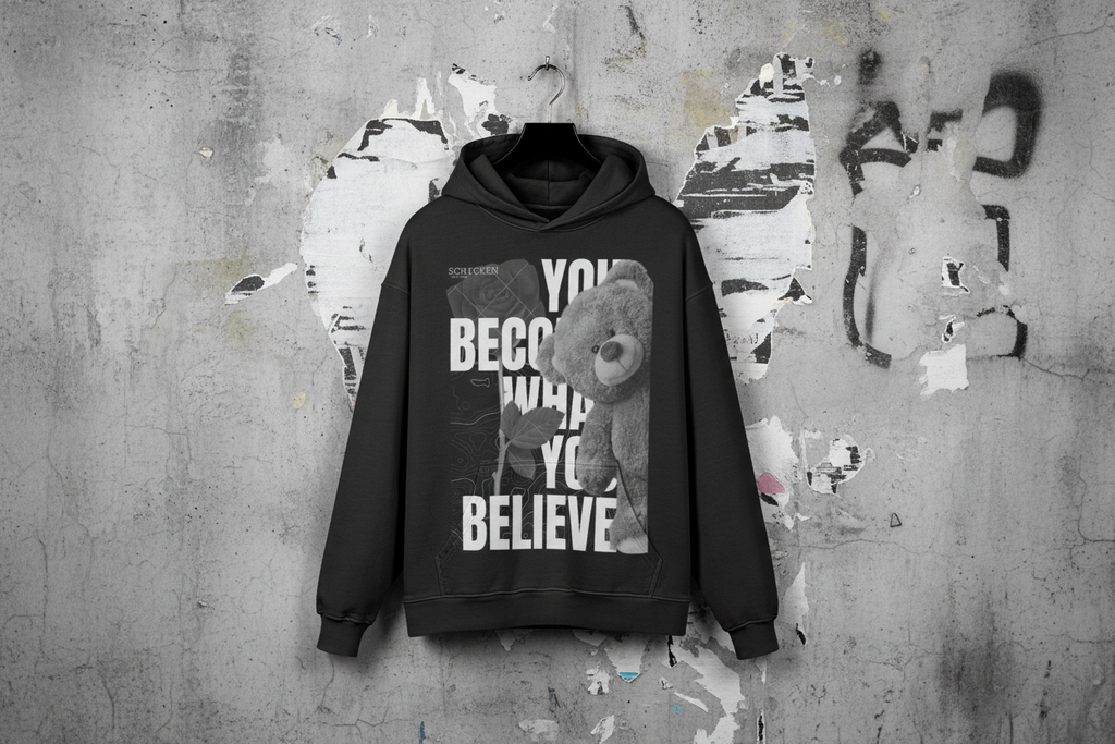 Oversized Streetwear Hoodie „You Become What You Believe“ – Motivational Unisex