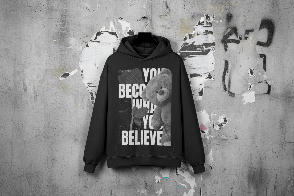 Oversized Streetwear Hoodie „You Become What You Believe“ – Motivational Unisex