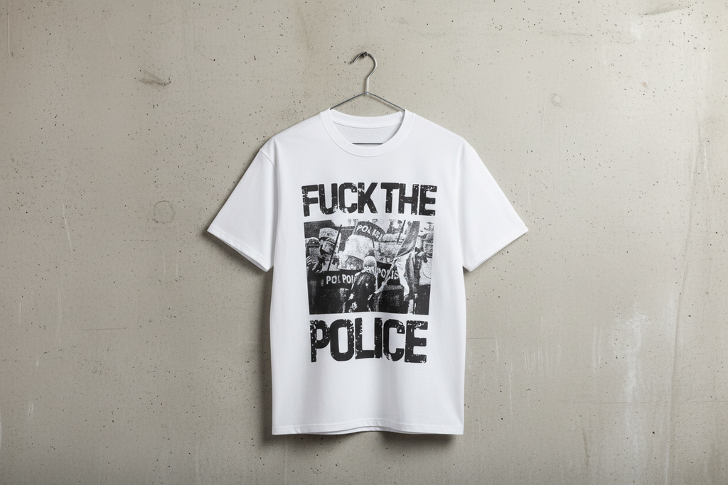 Provokantes Statement T-Shirt: "F*CK THE POLICE" - Protest, Dark Streetwear