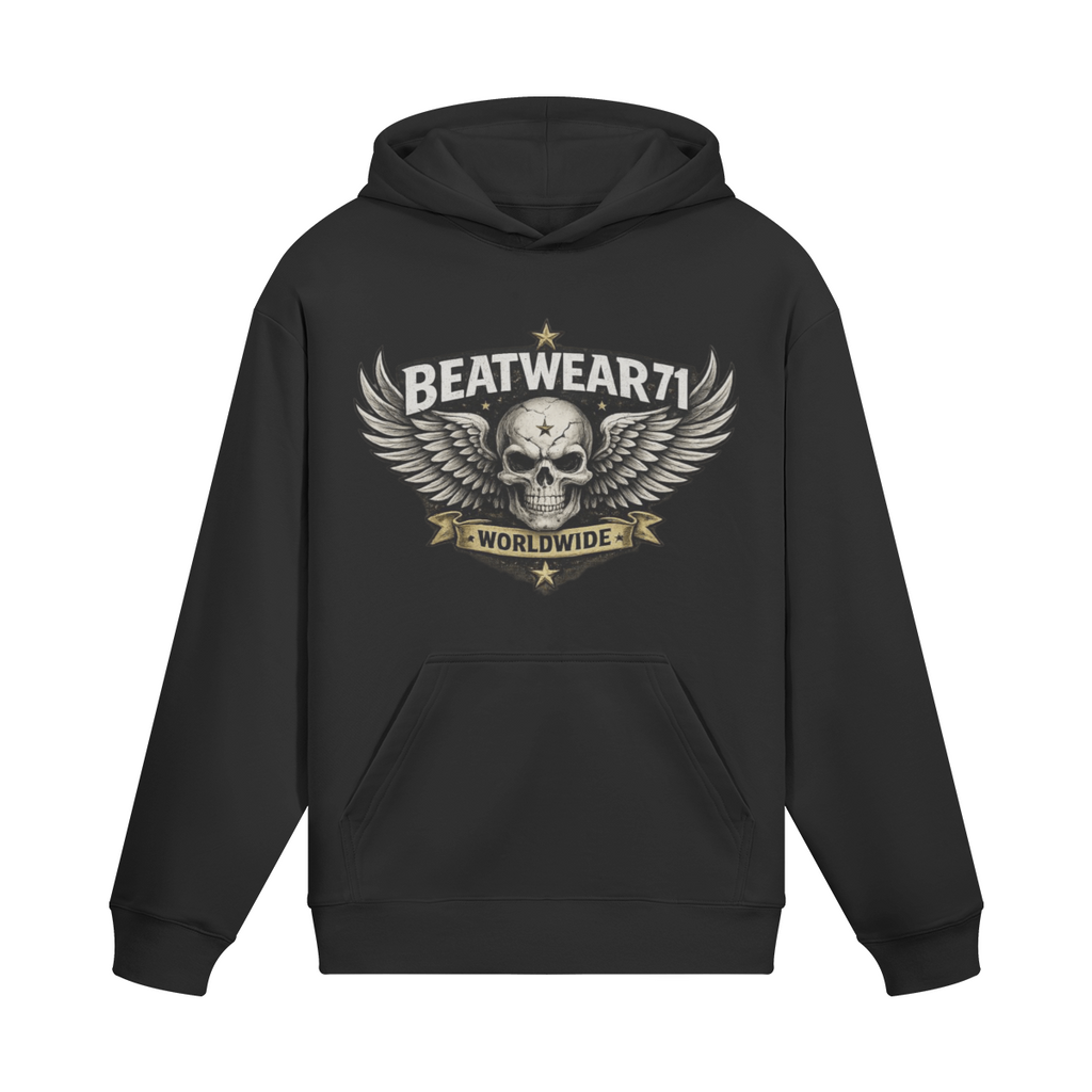BEATWEAR 71 Streetwear Hoodie mit Totenkopf und Flügelprint - Worldwide Skull Hoodie