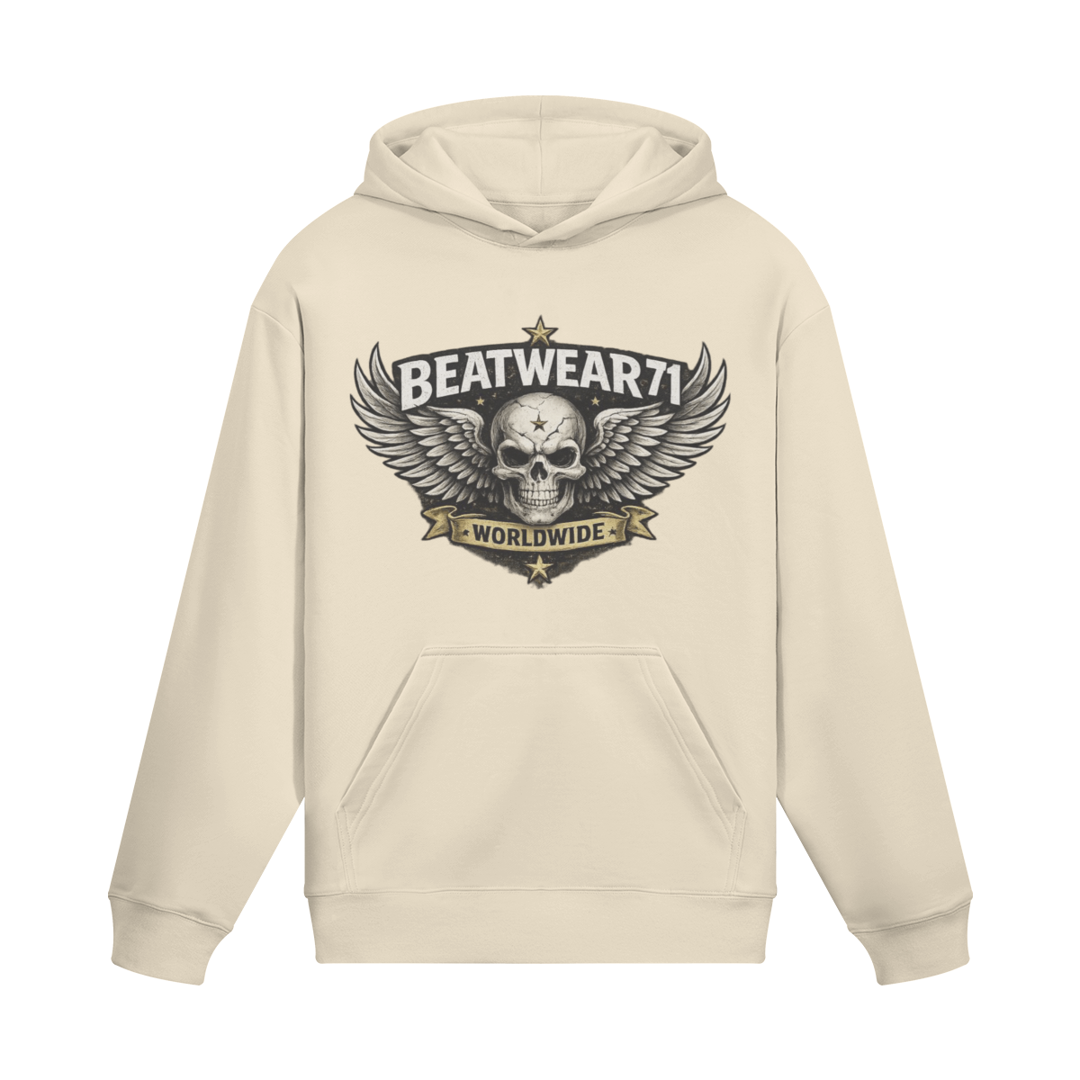 BEATWEAR 71 Streetwear Hoodie mit Totenkopf und Flügelprint - Worldwide Skull Hoodie
