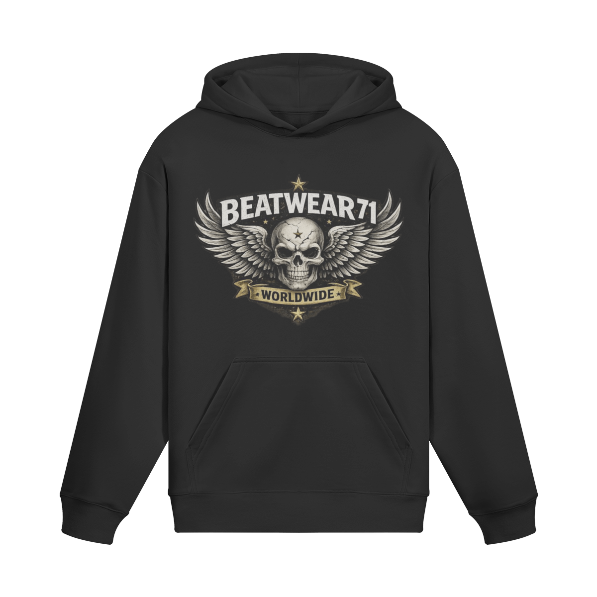 BEATWEAR 71 Streetwear Hoodie mit Totenkopf und Flügelprint - Worldwide Skull Hoodie