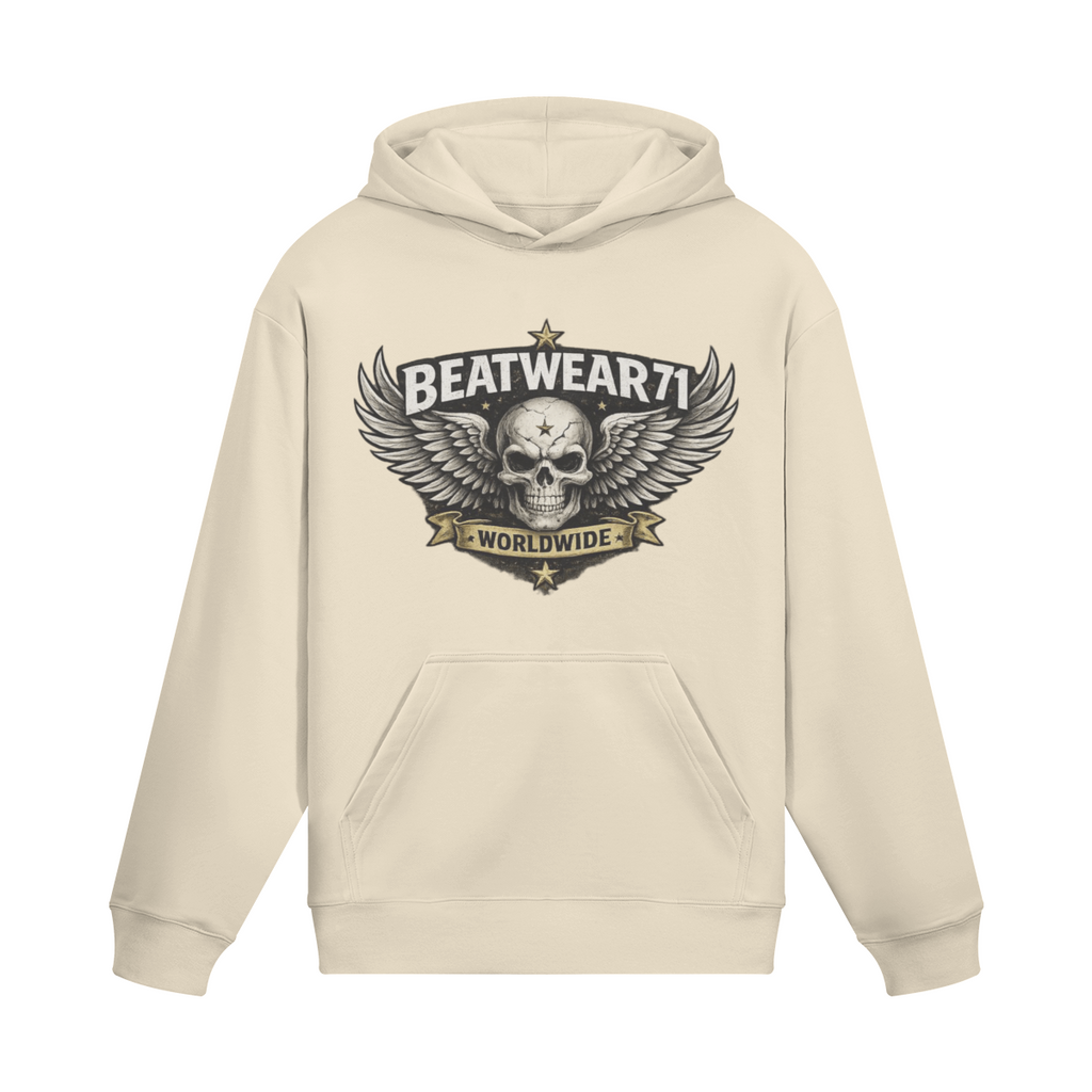 BEATWEAR 71 Streetwear Hoodie mit Totenkopf und Flügelprint - Worldwide Skull Hoodie
