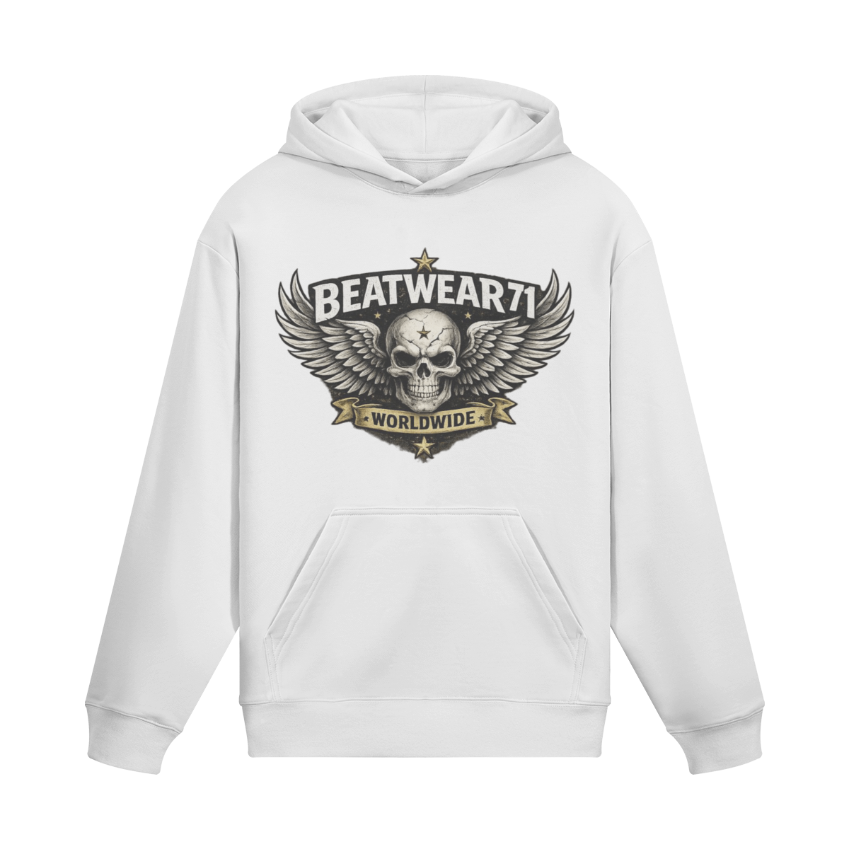 BEATWEAR 71 Streetwear Hoodie mit Totenkopf und Flügelprint - Worldwide Skull Hoodie