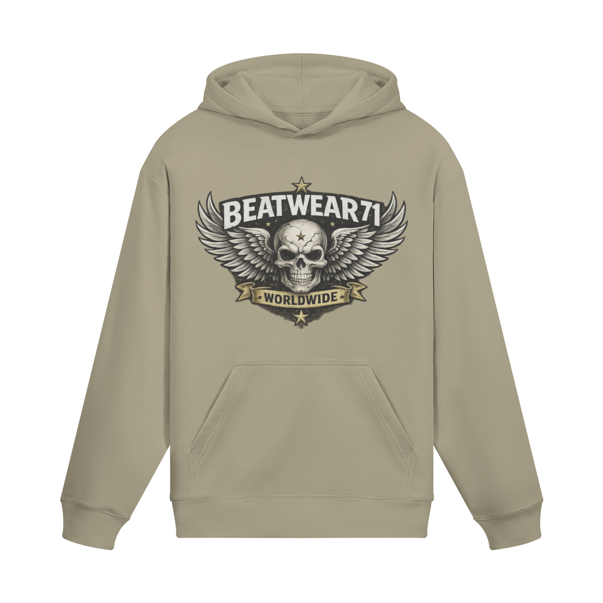 BEATWEAR 71 Streetwear Hoodie mit Totenkopf und Flügelprint - Worldwide Skull Hoodie