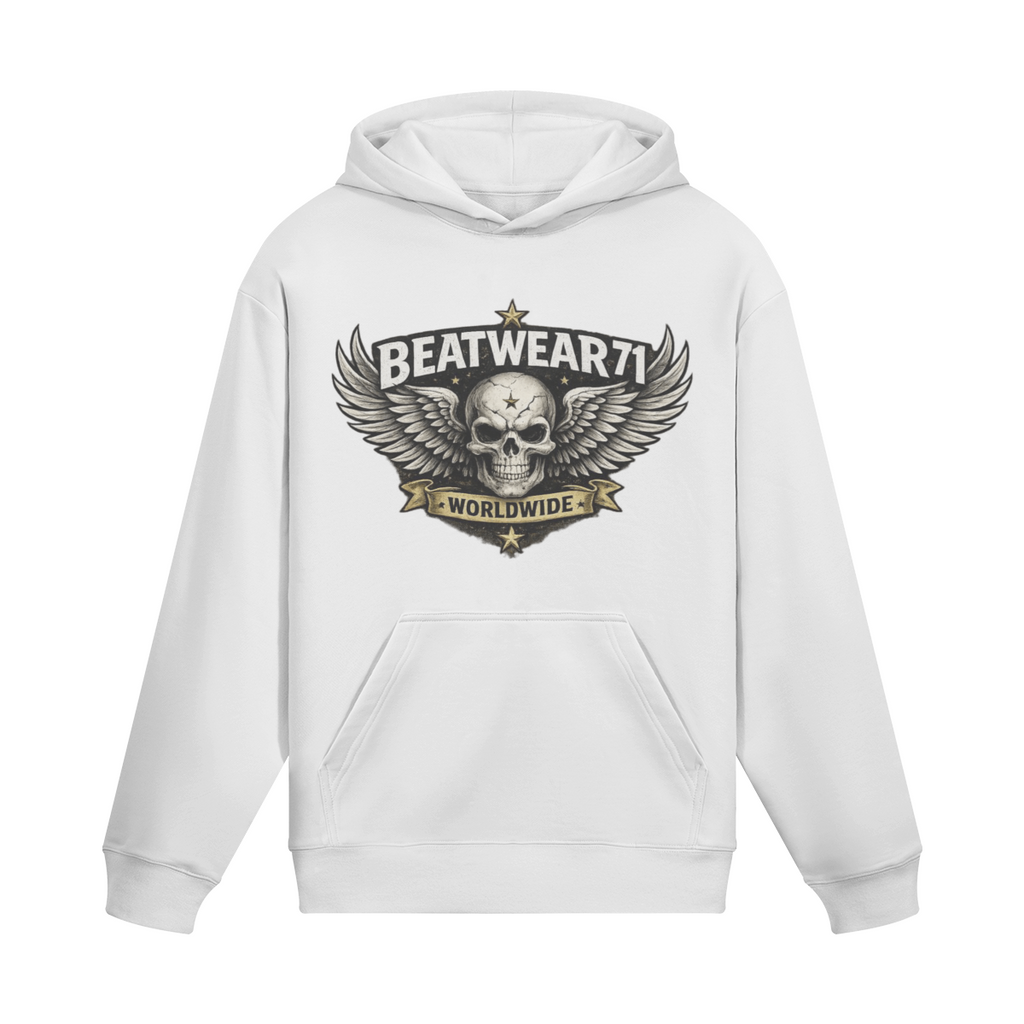 BEATWEAR 71 Streetwear Hoodie mit Totenkopf und Flügelprint - Worldwide Skull Hoodie