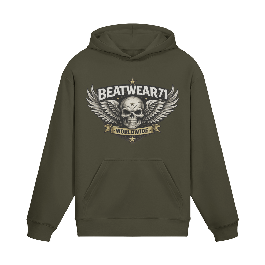 BEATWEAR 71 Streetwear Hoodie mit Totenkopf und Flügelprint - Worldwide Skull Hoodie