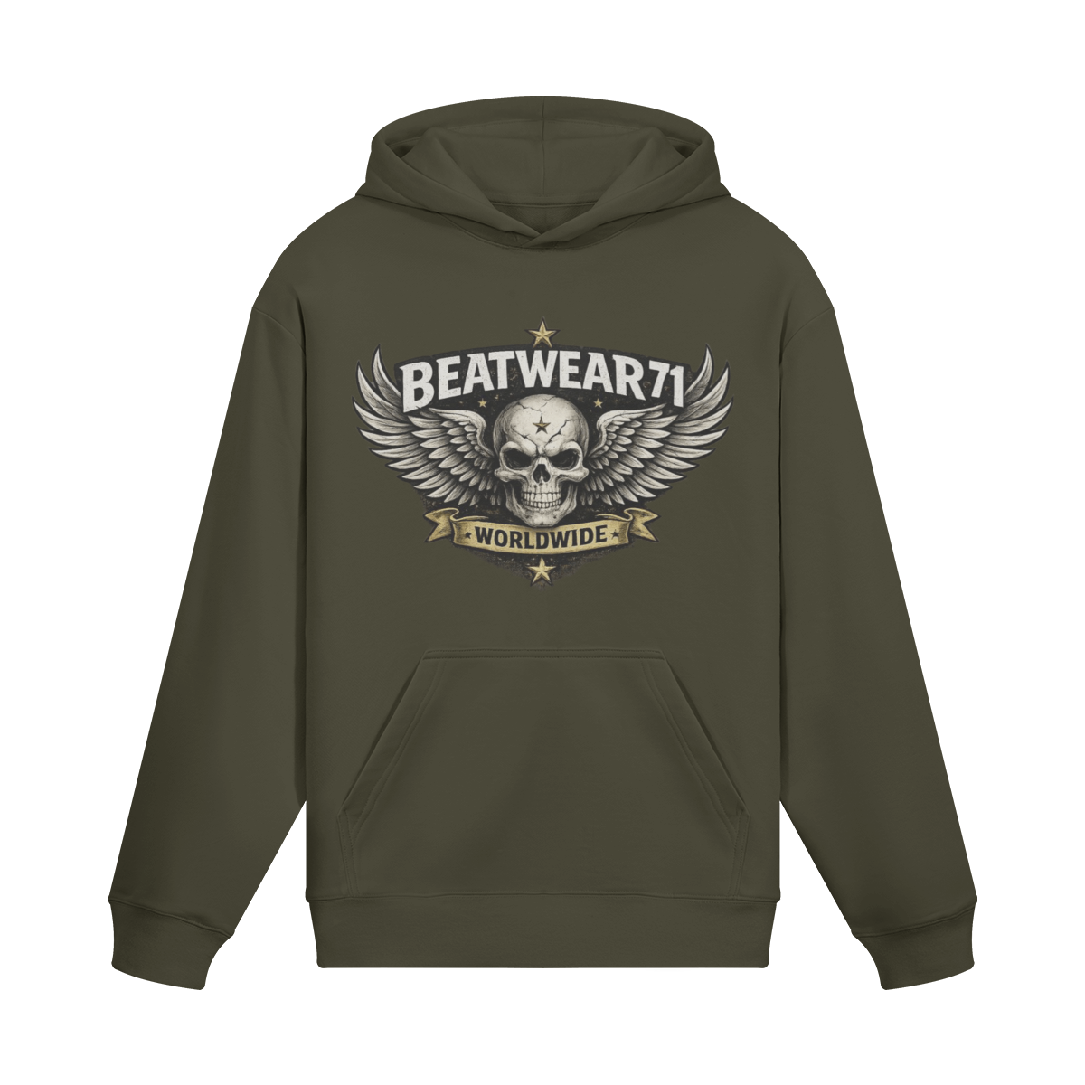BEATWEAR 71 Streetwear Hoodie mit Totenkopf und Flügelprint - Worldwide Skull Hoodie