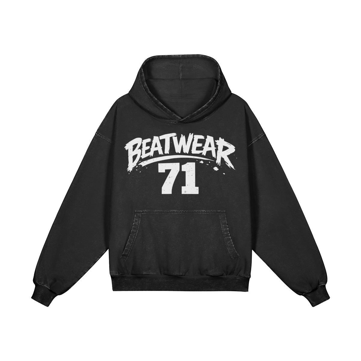 Schwarzer Beatwear 71 Hoodie mit weißem Streetwear-Print und Kapuze