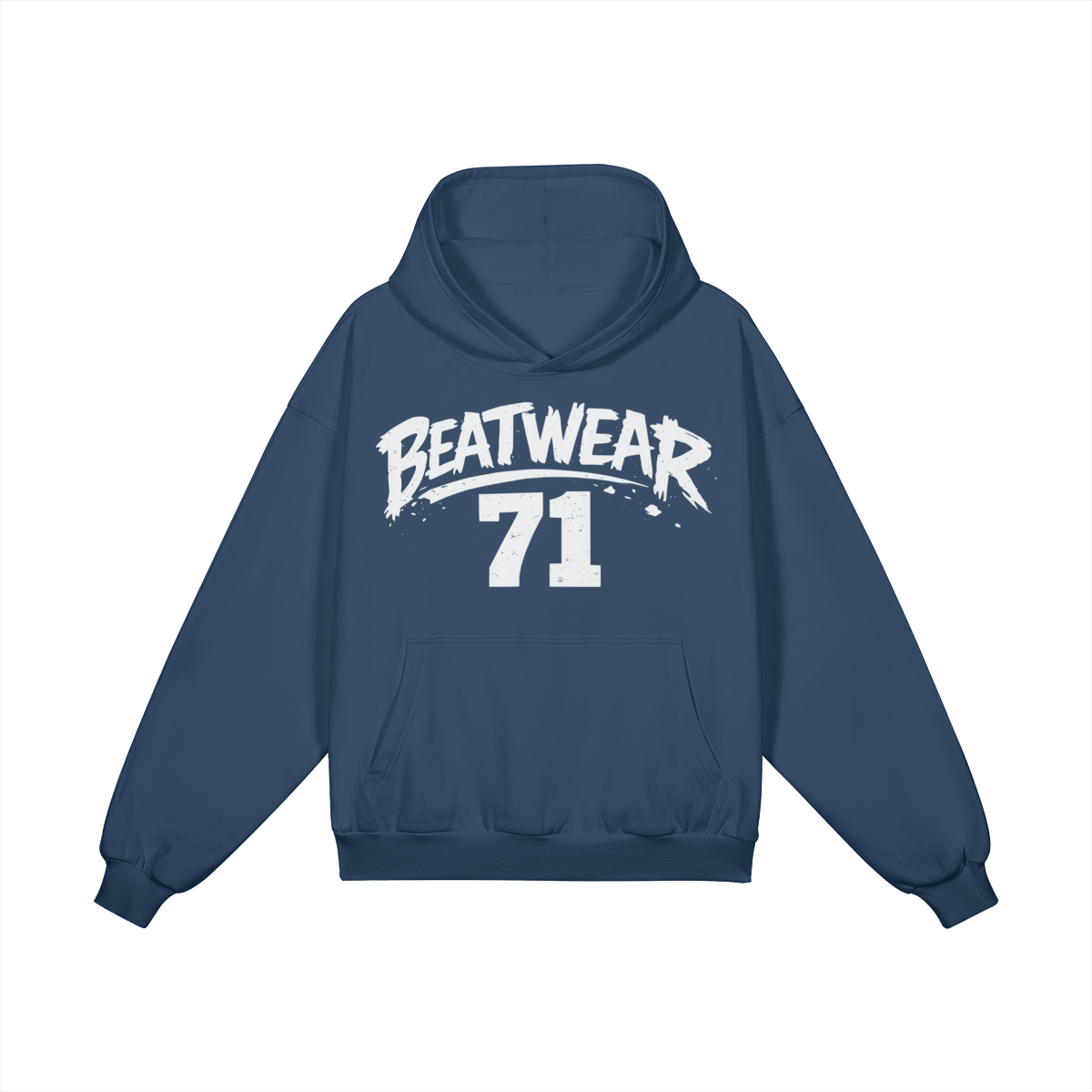 Blauer Beatwear 71 Hoodie mit weißem Streetwear-Print und Kapuze