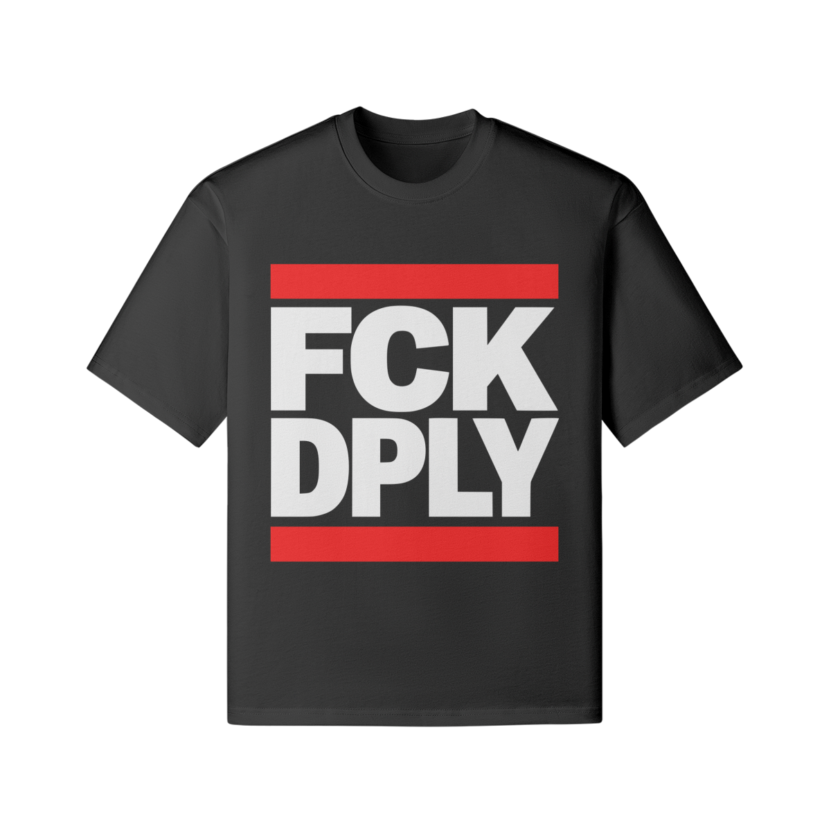 Schwarzes T-Shirt mit politischem 
FCK DPLY Statement Print in weiß und rot