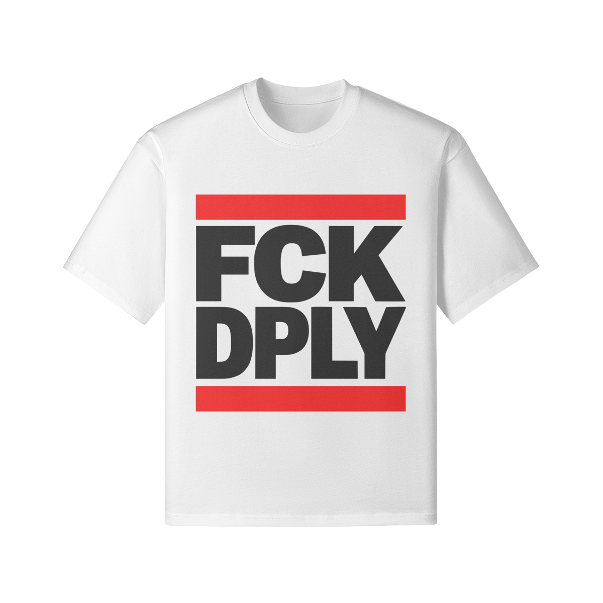 Weißes T-Shirt mit politischem FCK DPLY Statement Print in schwarz und rot